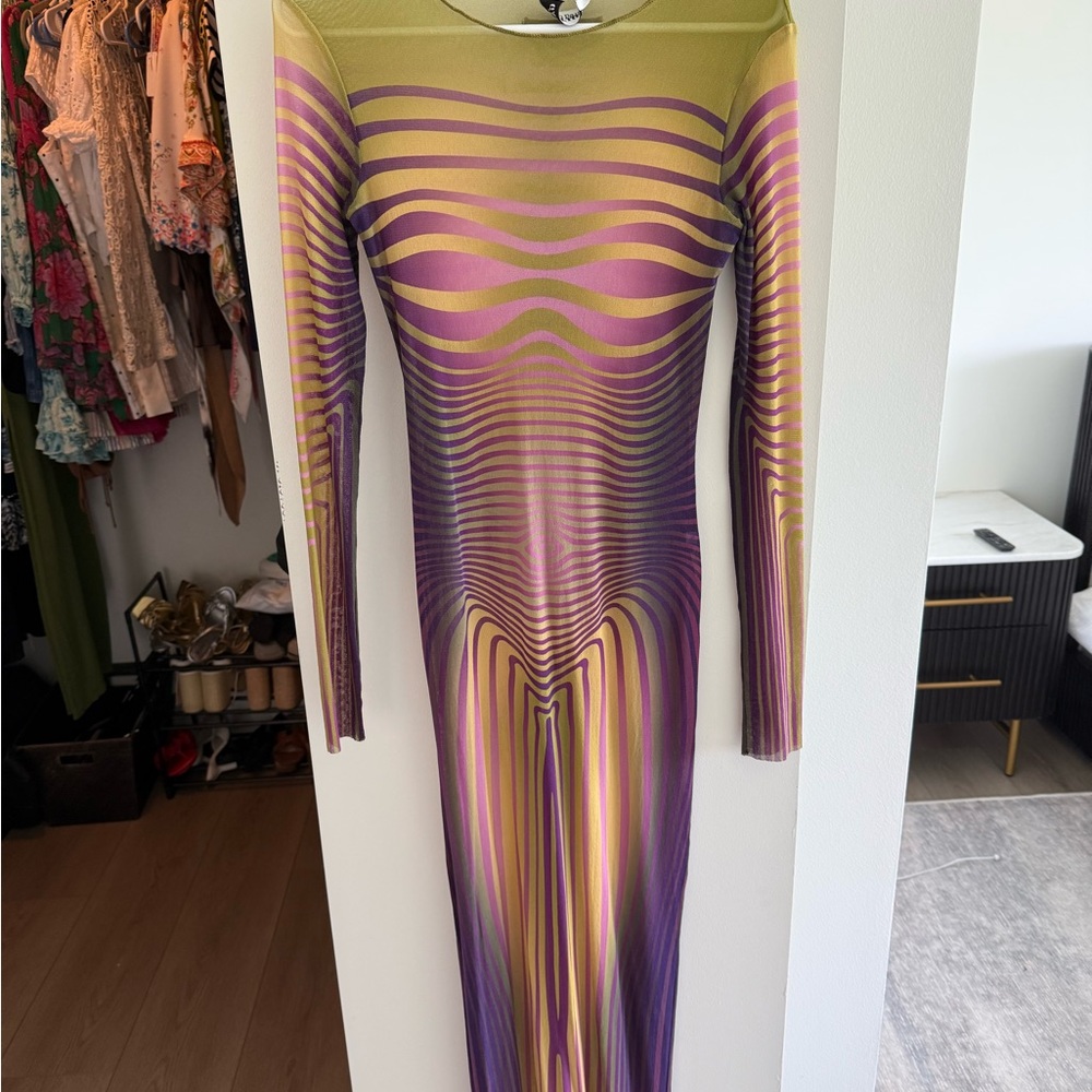 Jean Paul Gaultier Yellow and Pink Long Sleeve Bodycon Dress